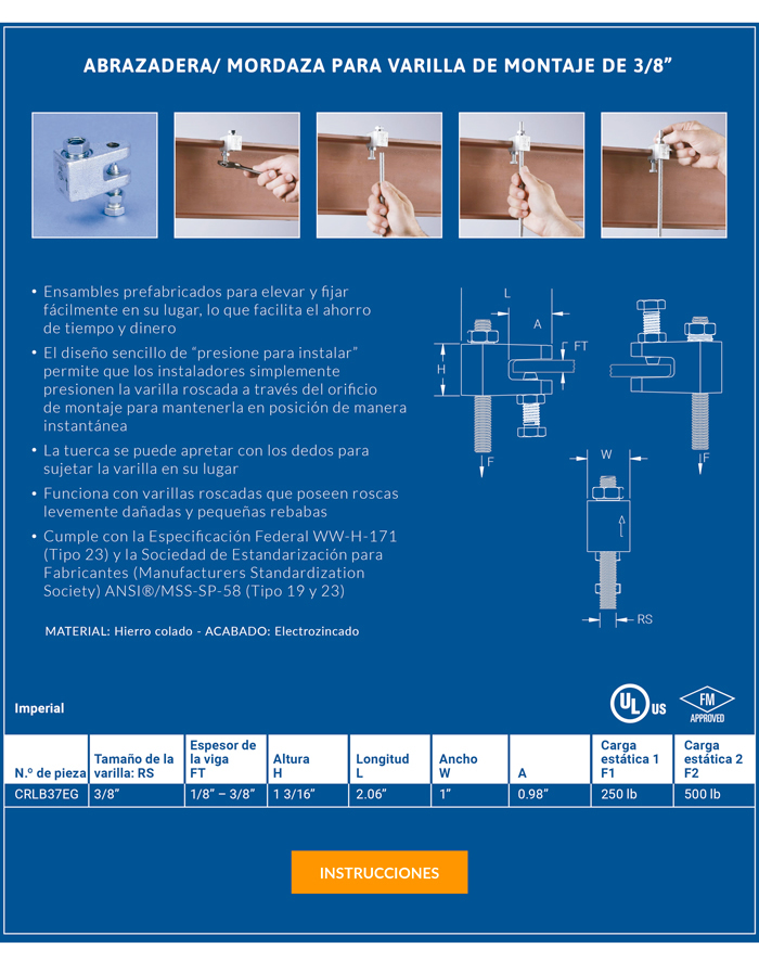 ABRAZADERA/ MORDAZA PARA VARILLA DE MONTAJE DE 3/8”