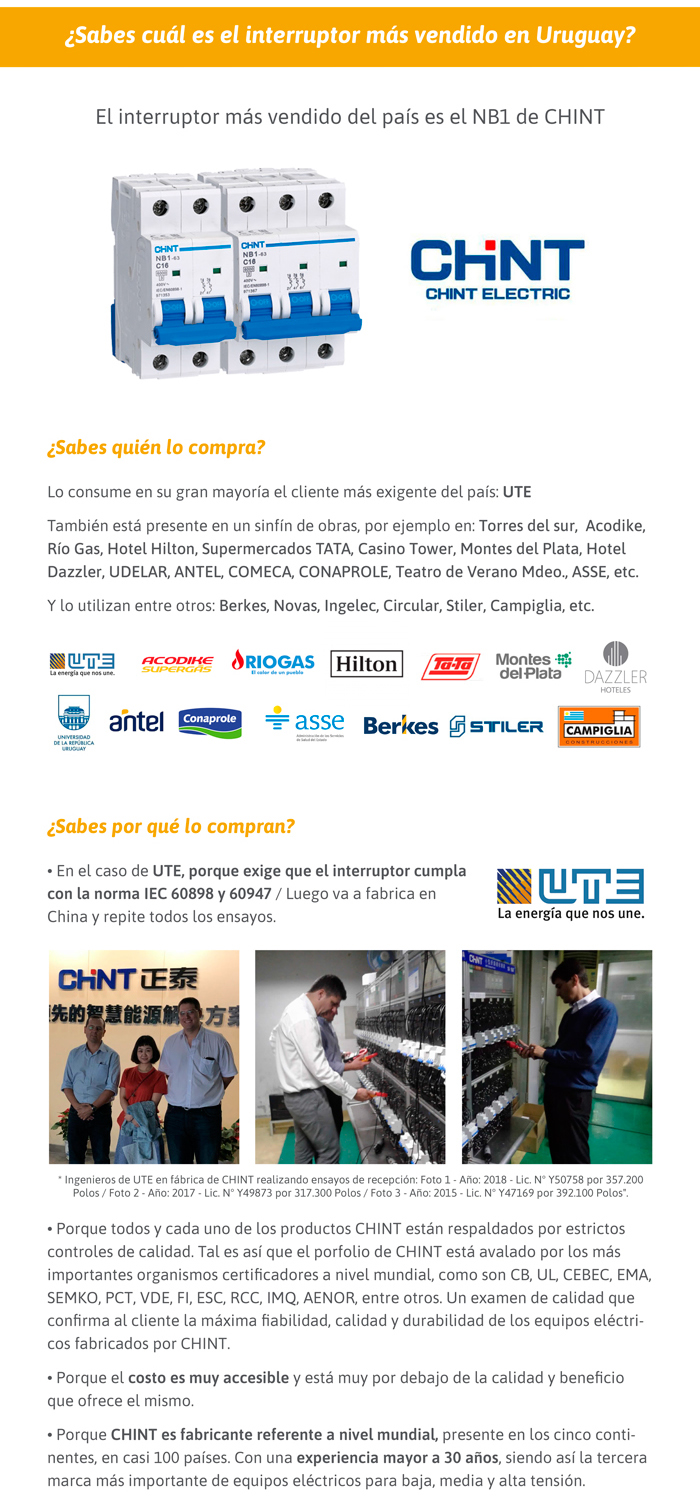 CHINT el interruptor mas vendido en Uruguay